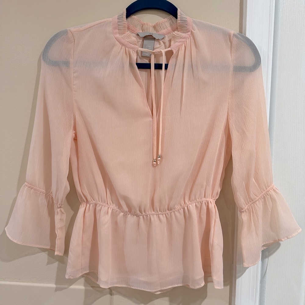 HM Pale Pink Chiffon Coquette Blouse XS or XXS Romantic Balletcore